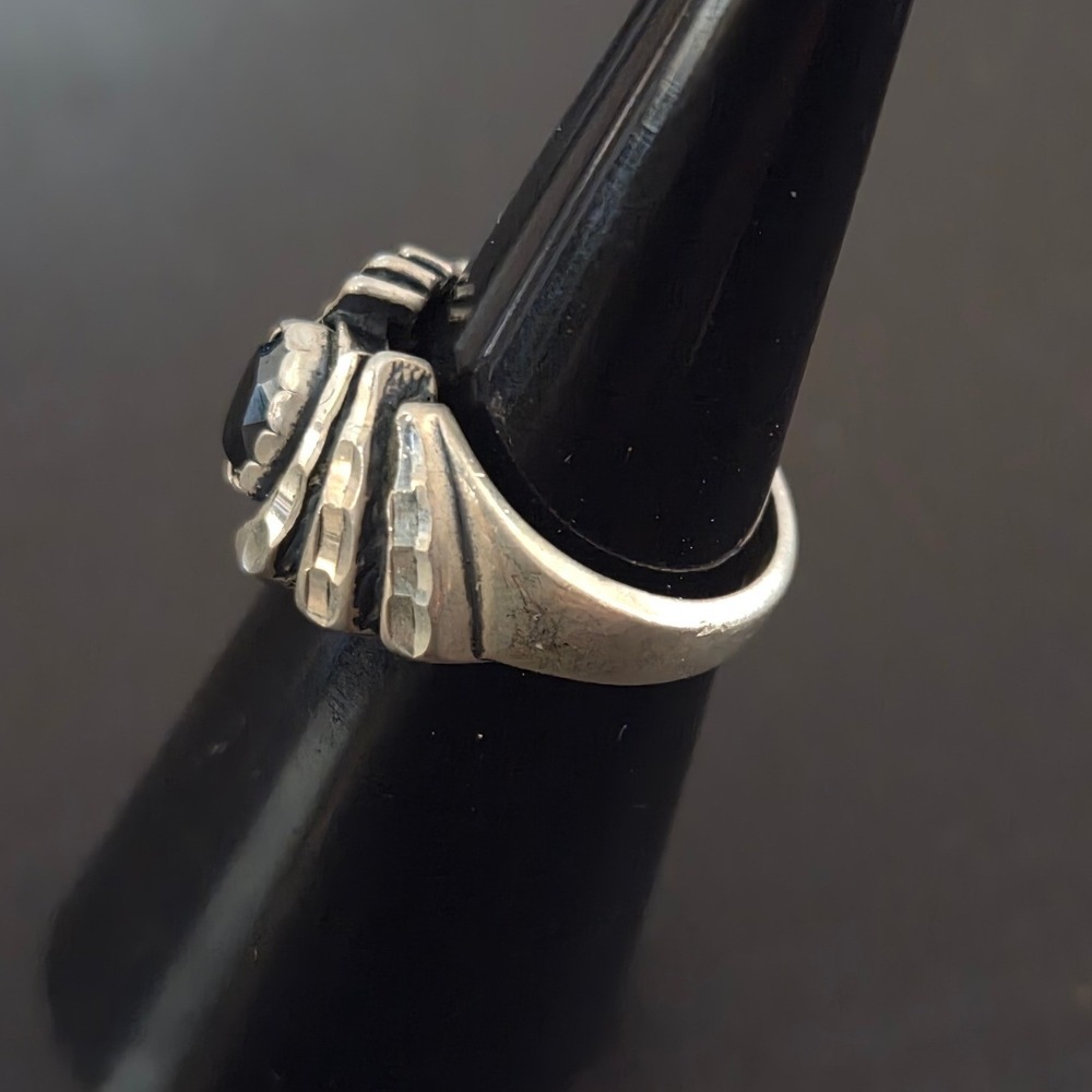 WM Co Sterling Silver 925 Diamond Cut Ring Black Hematite Art Deco‎ Design - Picture 2 of 4
